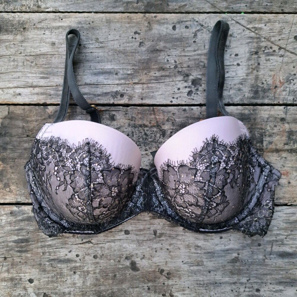 VICTORIA'S SECRET 34D Drean Angels Lined Demi Black Lace Sexy Bra Y2k